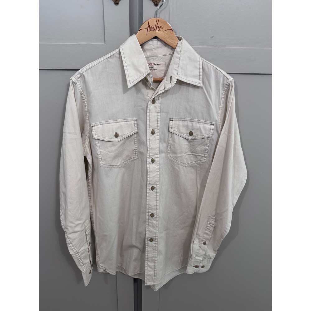 Wrangler Jeans Co Small Cream Cotton Long Sleeve Button Down Work Shirt